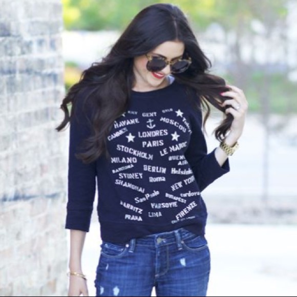 J. Crew Tops - J.crew Nautical Navy Graphic 3/4 Sweatshirt S